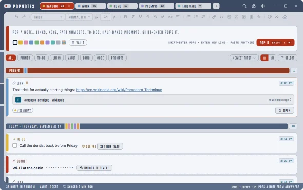 PopNotes in the Admiral theme.