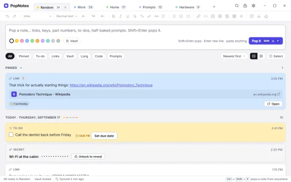 PopNotes in the Basic theme.