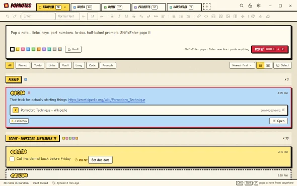 PopNotes in the Comic theme.
