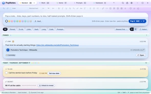 PopNotes in the Glassy theme.