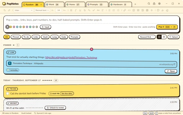 PopNotes in the Jotter theme.