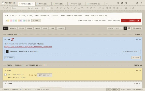 PopNotes in the Receipt theme.
