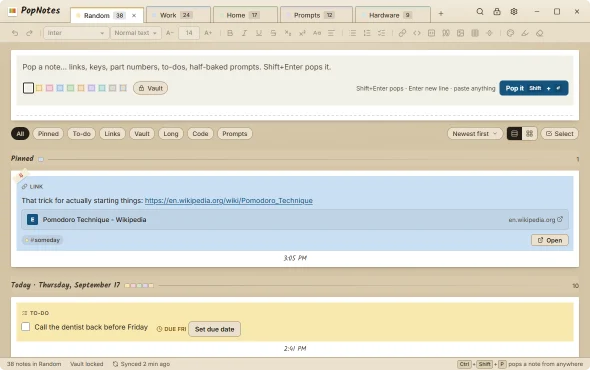 PopNotes in the Snapshot theme.