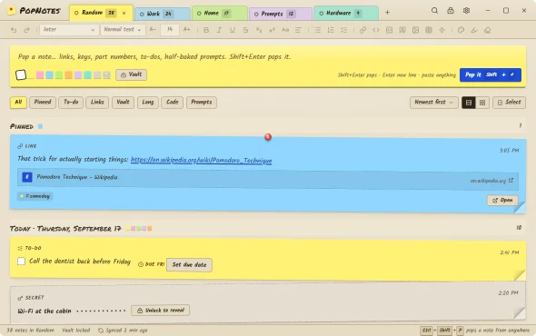 PopNotes in the Sticky theme.
