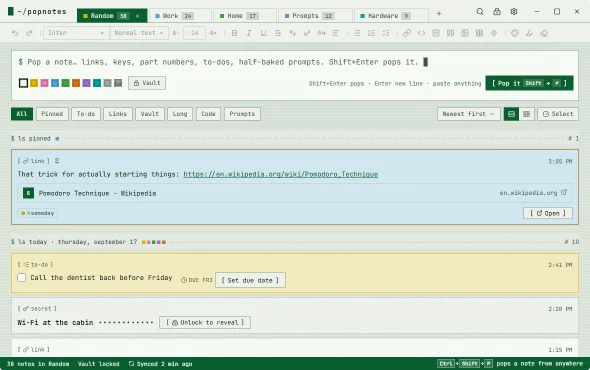 PopNotes in the Terminal theme.