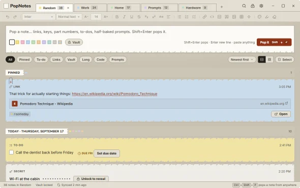 PopNotes in the Torn paper theme.